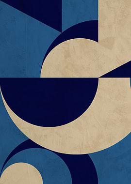 Abstract Blue and Beige Geometric Art