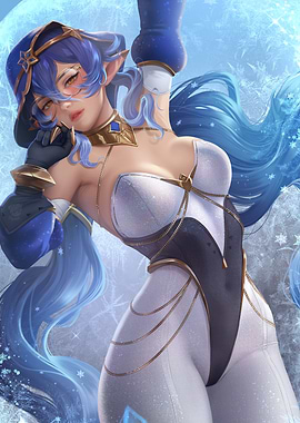 Elegant Blue-Haired Woman in Winter Setting