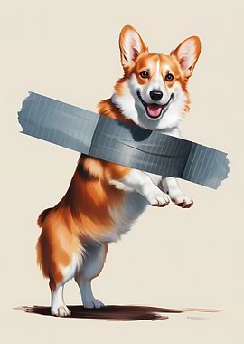 Corgi with Duct Tape