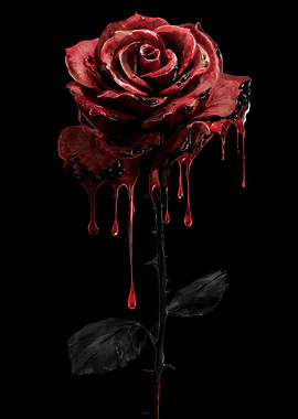 Bleeding Rose on Black Background