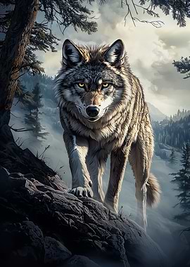 Wolf in Mountain Landscape
