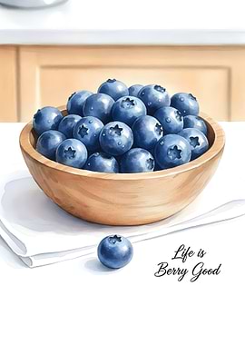 Blueberries in a Bowl Watercolor [Life is Berry Good]