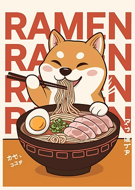 Shiba Inu Eating Ramen