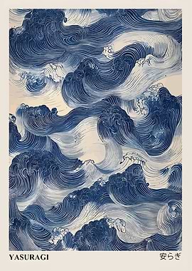 Blue and White Ocean Waves Art