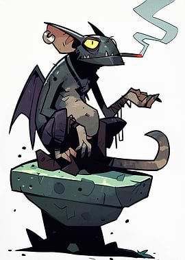 Smoking Gargoyle Cartoon Illustration