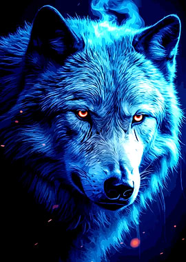 Blue Wolf with Fiery Eyes