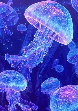 Glowing Jellyfish Deep Sea