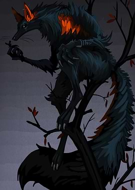 Anthromorphic Wolf in Tree Digital Art