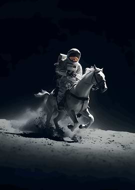 Astronaut riding a horse on moon
