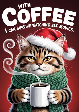 Christmas Cat with Coffee