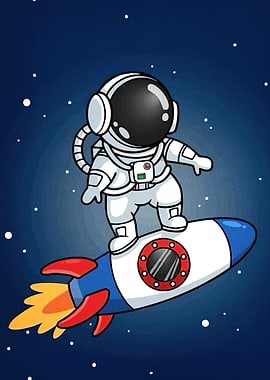Astronaut surfing rocket