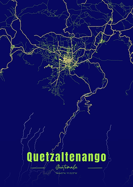 Quetzaltenango, Guatemala City Map Art