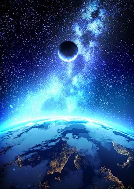 Earth and Moon in Starry Space