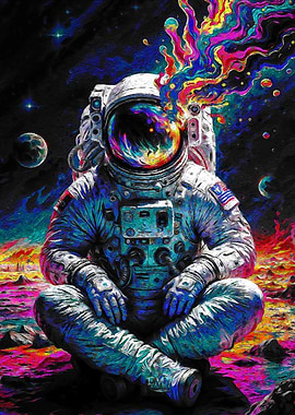 Astronaut Meditation Colorful Space Art