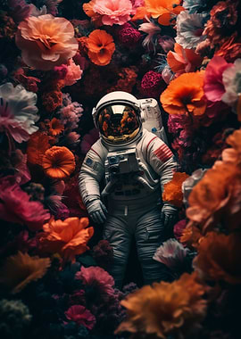 Astronaut in Field flowers