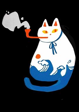 Cat Smoking Pipe with Wave Design