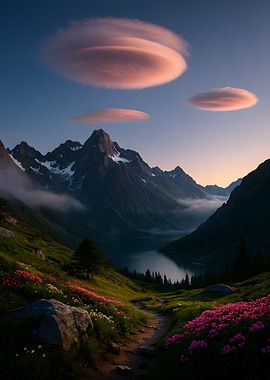 Mountain Lake with Lenticular Clouds