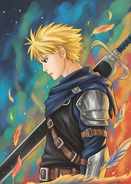 Blonde Warrior with Sword and Armor