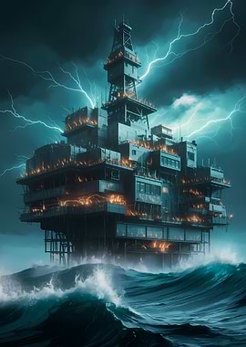 Oil Rig in Stormy Weather
