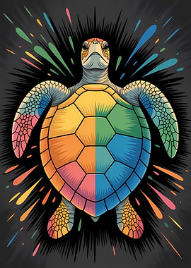 Colorful Turtle with Splash Background