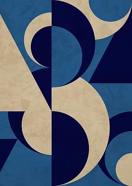 Geometric Blue and Beige Abstract Art