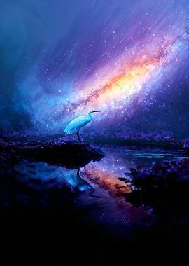 Egret under the Milky Way