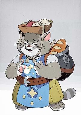 Cartoon Cat Merchant with Goods