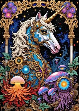 Steampunk Unicorn with Jellyfish