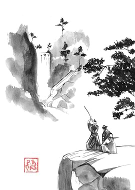 Samurai Training Ink Wash Painting