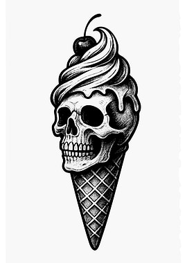 Skull Ice Cream Cone Illustration