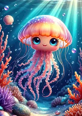 Cute Jellyfish Underwater Scene