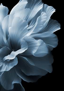 Abstract Blue Flower on Black Background