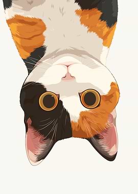 Upside-Down Calico Cat Illustration