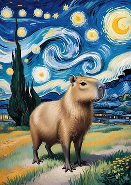 Capybara in Starry Night Style
