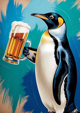 Penguin with Beer Mug
