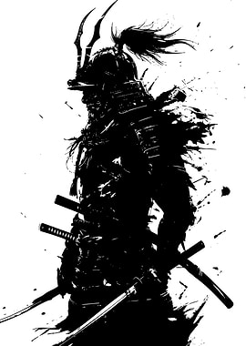 Samurai Warrior Black and White Illustration