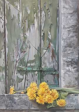 Dandelions by Old Door Painting