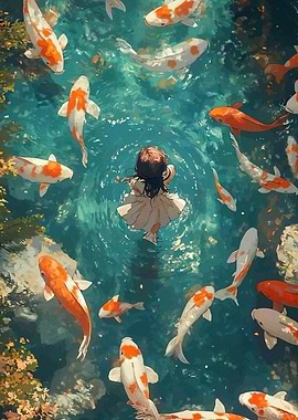 Girl in Koi Pond