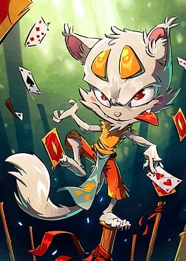 Cartoon Cat Juggling Playing Cards