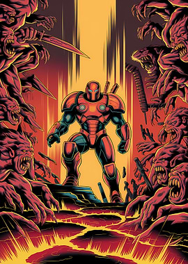 Armored Hero Surrounded by Monsters