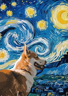 Corgi starry night sky