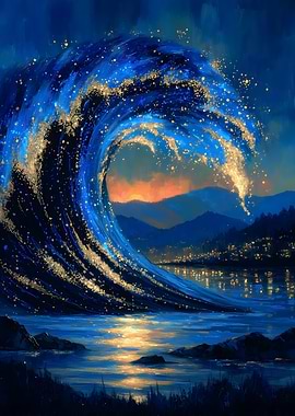 Golden Wave at Night