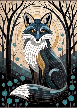 Mosaic Fox in Forest