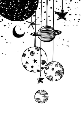 Planets and Stars Black and White
