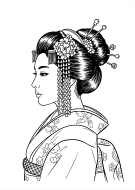 Geisha Portrait Black and White