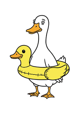 Duck with Duckling Inflatable Ring