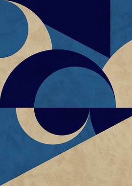 Abstract Geometric Art in Blue and Beige