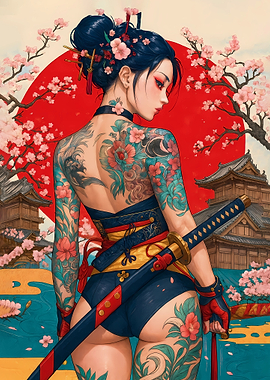 Tattooed Geisha with Katana
