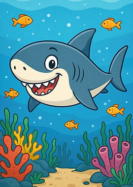 Cartoon Shark Ocean Scene