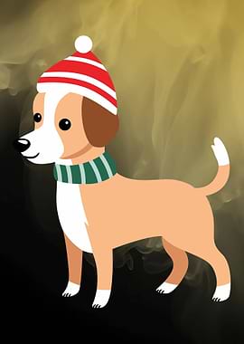Adorable Puppy in Red Beanie – Christmas Dog Wall Art for Pet Lovers